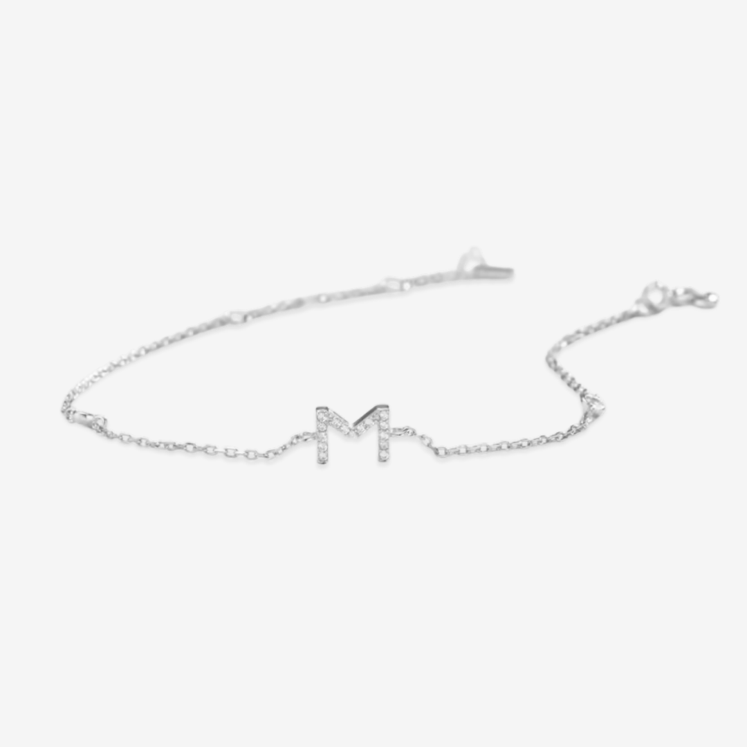 Zircon Initial Bracelet - Silver