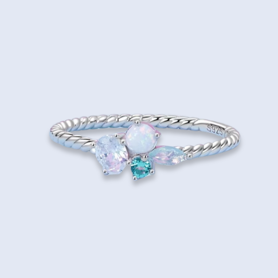 Twisted Opal Cluster Ring